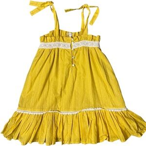 Lali Sunshine Yellow Dress with White Lace Detail Shoulder Ties Girls Size 5
